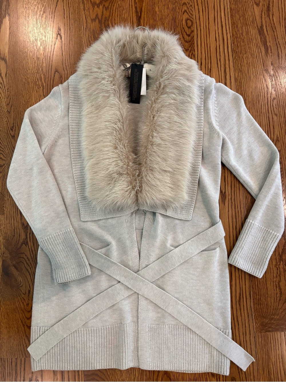 Banana Republic Light Gray Faux Fur-Trim Open Cardigan